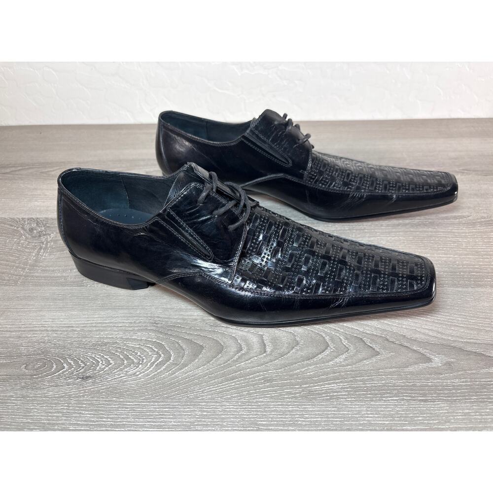 ZOTA Men’s Black Woven Leather Oxford Dress Shoes Handmade Italy‎ Size 10- EUC